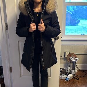 Zara Black Puffer Coat with Fur Hood